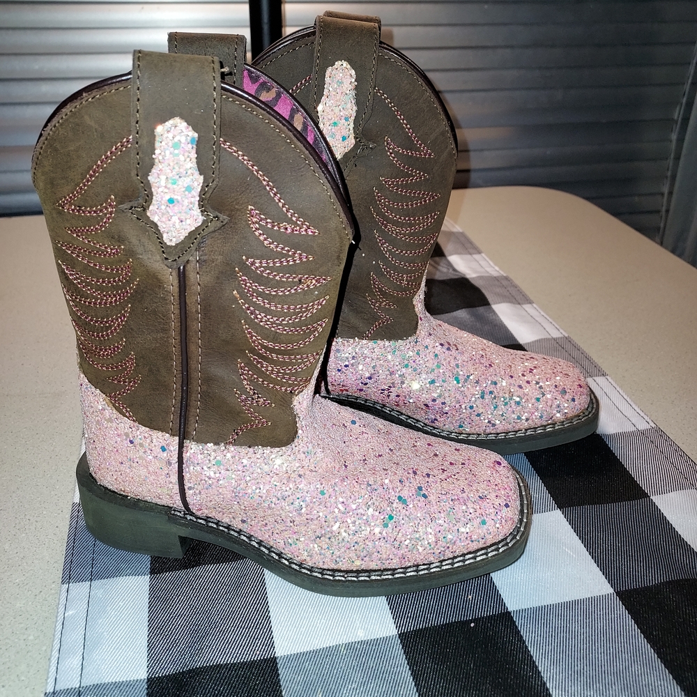 Sparkly Pink and Brown Kids' Cowboy Boots